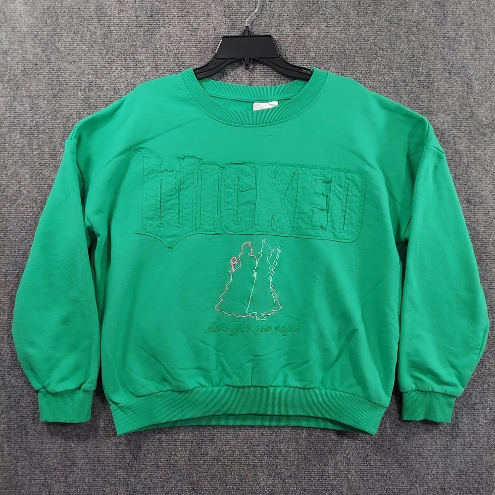 Wicked Sweatshirt Womens Large Green Fleece Pullover Broadway Elphaba Glinda